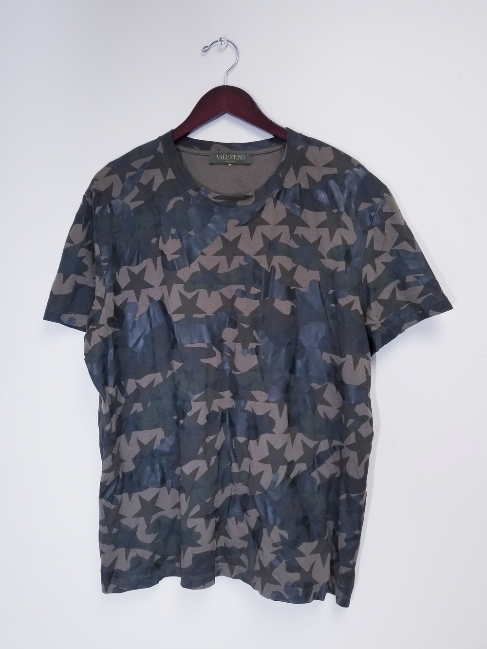 Valentino Men’s Camouflage Star Print Crew Neck T-Shirt - Olive/Black